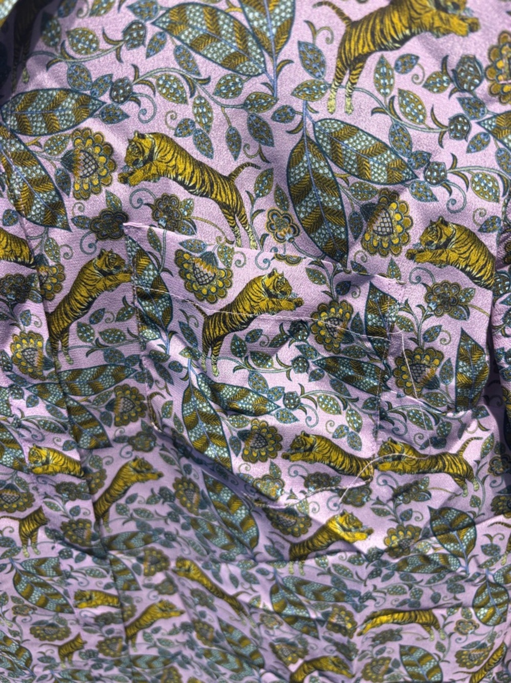 J. Crew Lavender Button-Down Shirt with Tiger and Green and Gold Botanical Print - Picture 2 of 6